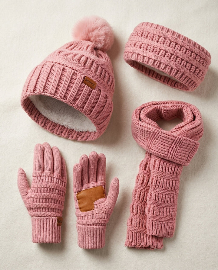 Willow | Women’s Pom Pom Beanie Scarf Gloves Winter Knit Set