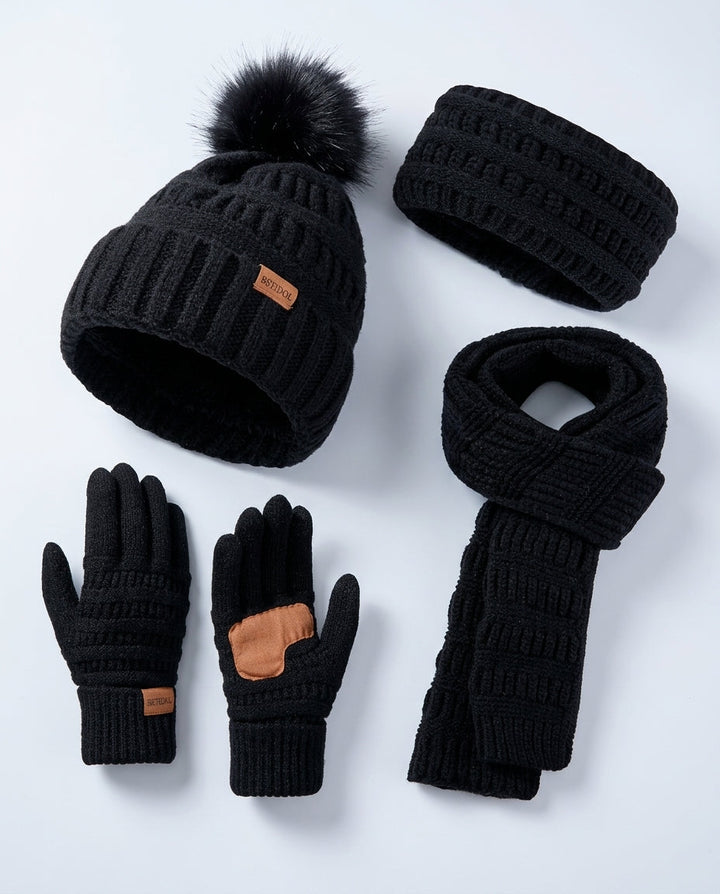Willow | Women’s Pom Pom Beanie Scarf Gloves Winter Knit Set