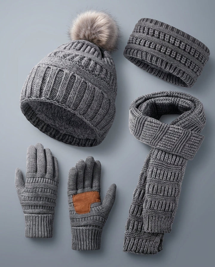 Willow | Women’s Pom Pom Beanie Scarf Gloves Winter Knit Set