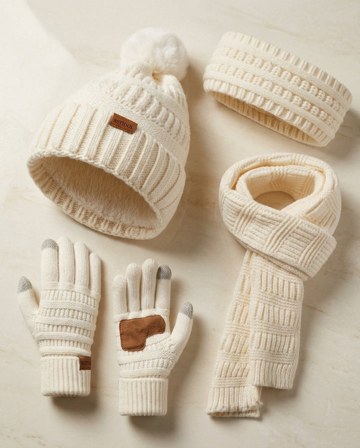 Willow | Women’s Pom Pom Beanie Scarf Gloves Winter Knit Set