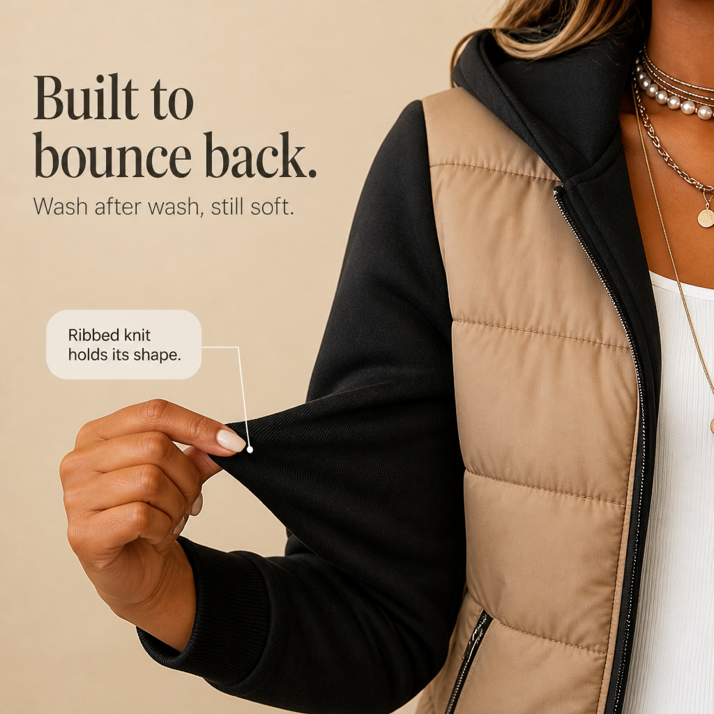 Bethany | Women’s Quilted Puffer Jacket with Knit Sleeves