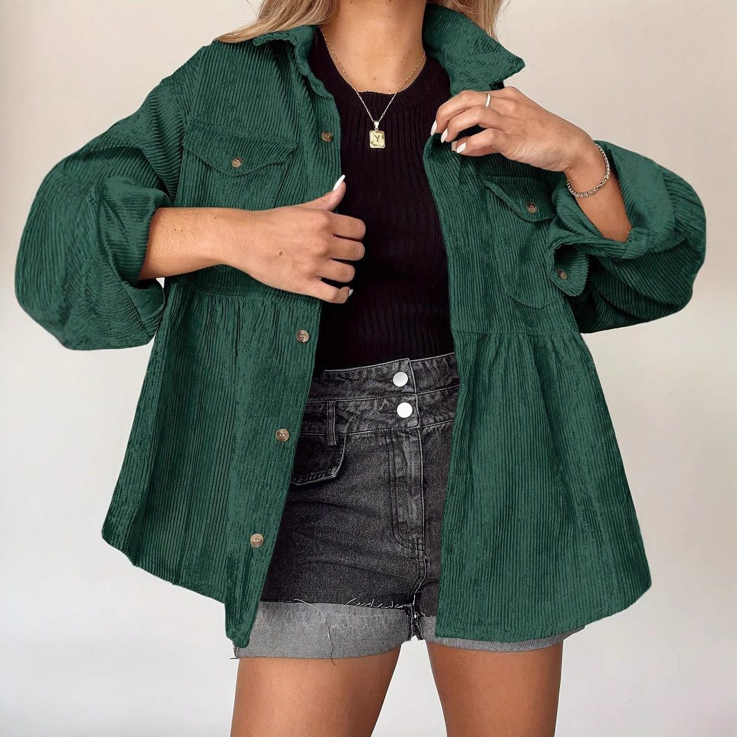 Chana | Women's Oversized Corduroy Peplum Jacket with Gathered Waist