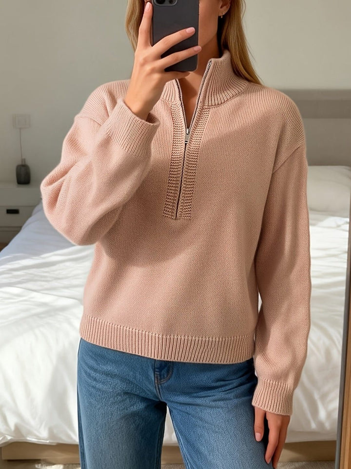 Dalia | Women's Oversized Half Zip Knit Sweater with Funnel Neck