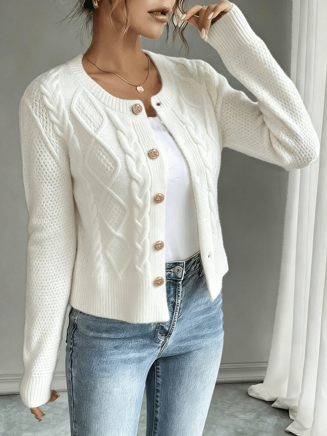 Harmony | Women’s Cropped Cable Knit Cardigan Sweater