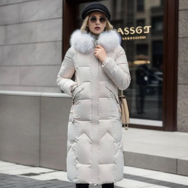 Svea | Women’s Long Quilted Puffer Coat with Faux Fur Hood