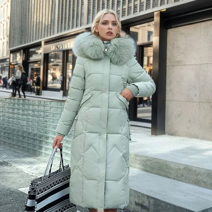 Svea | Women’s Long Quilted Puffer Coat with Faux Fur Hood