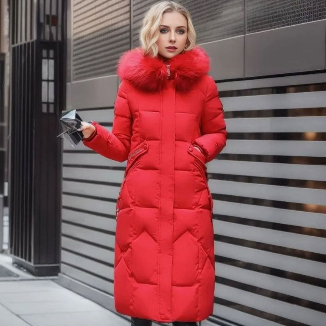 Svea | Women’s Long Quilted Puffer Coat with Faux Fur Hood