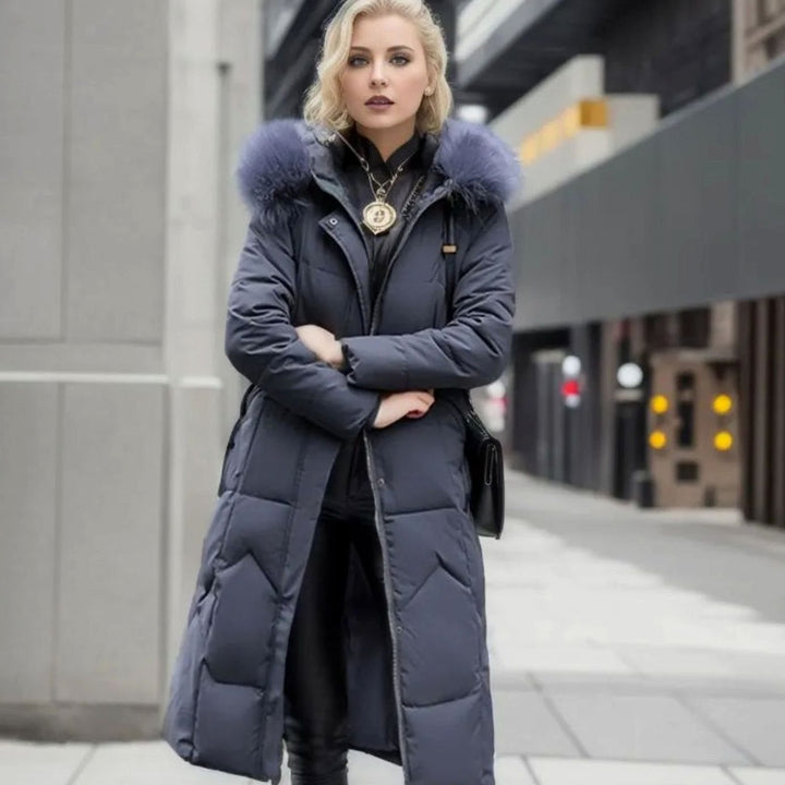 Svea | Women’s Long Quilted Puffer Coat with Faux Fur Hood