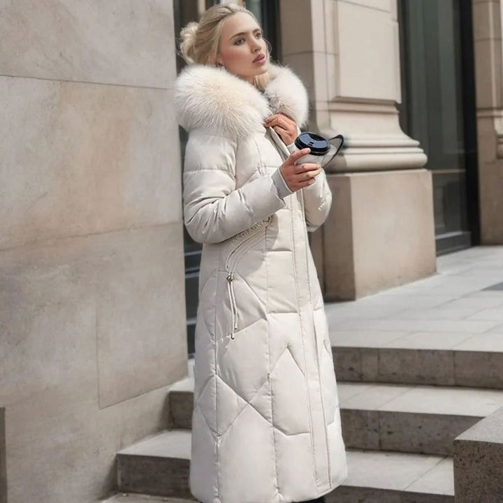 Svea | Women’s Long Quilted Puffer Coat with Faux Fur Hood