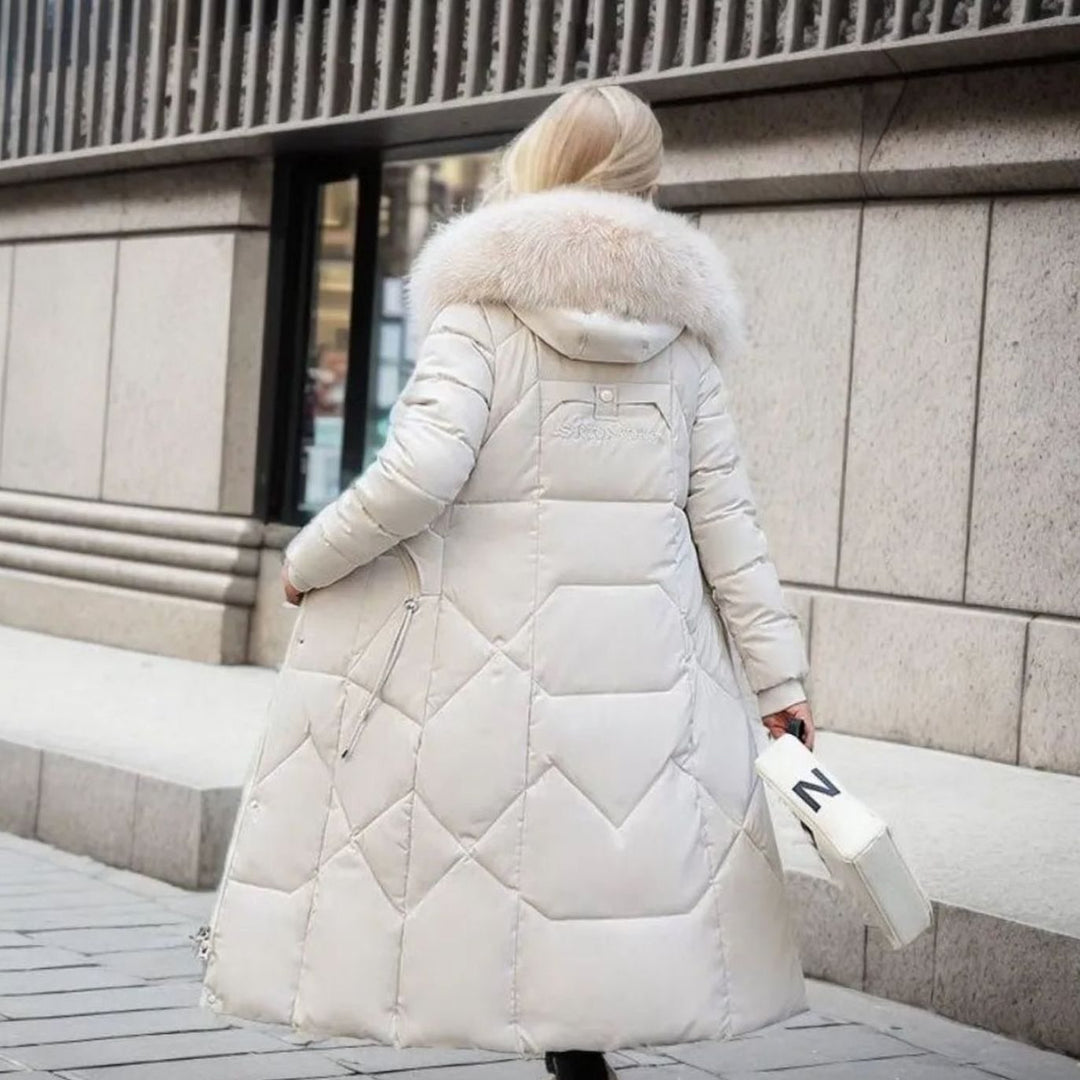 Svea | Women’s Long Quilted Puffer Coat with Faux Fur Hood