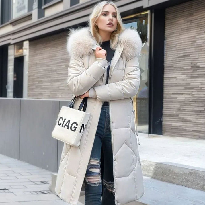 Svea | Women’s Long Quilted Puffer Coat with Faux Fur Hood