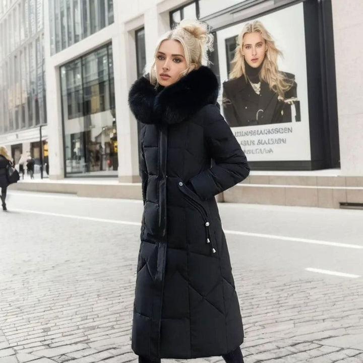 Svea | Women’s Long Quilted Puffer Coat with Faux Fur Hood