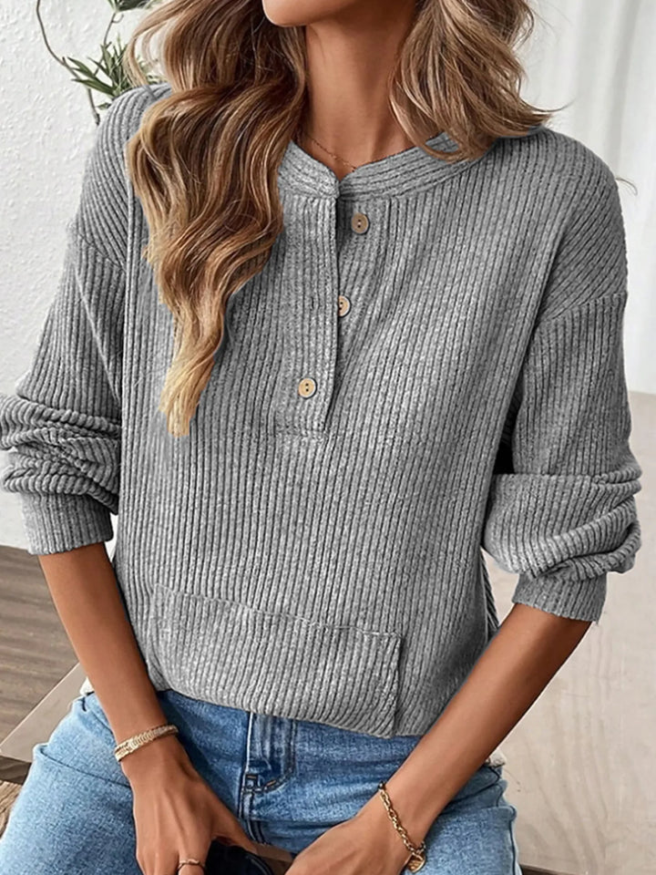 Juno | Women’s Ribbed Henley Pullover Sweater