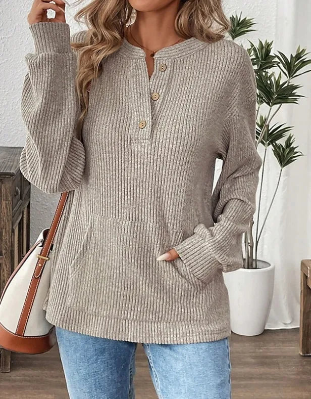 Juno | Women’s Ribbed Henley Pullover Sweater