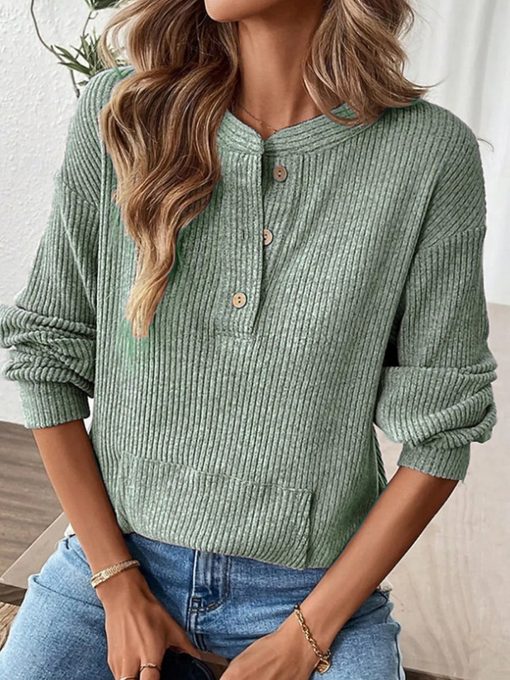 Juno | Women’s Ribbed Henley Pullover Sweater