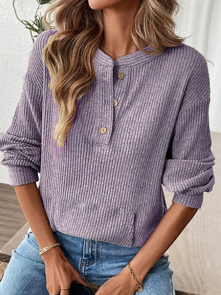 Juno | Women’s Ribbed Henley Pullover Sweater