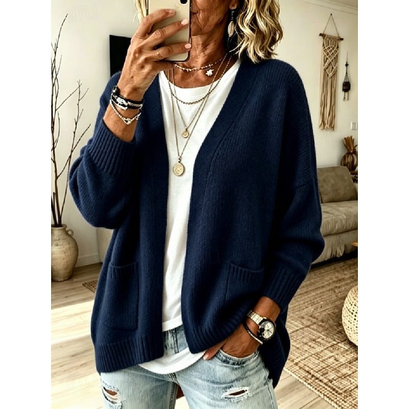 Florence | Women's Oversized Open Knit Cardigan with Patch Pockets