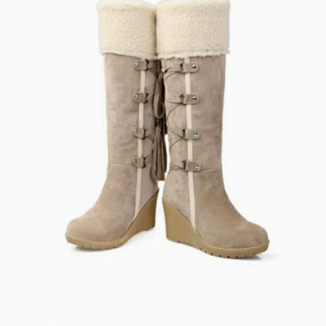 Aurelia | Women’s Knee High Wedge Winter Boots with Sherpa Cuff and Tassels