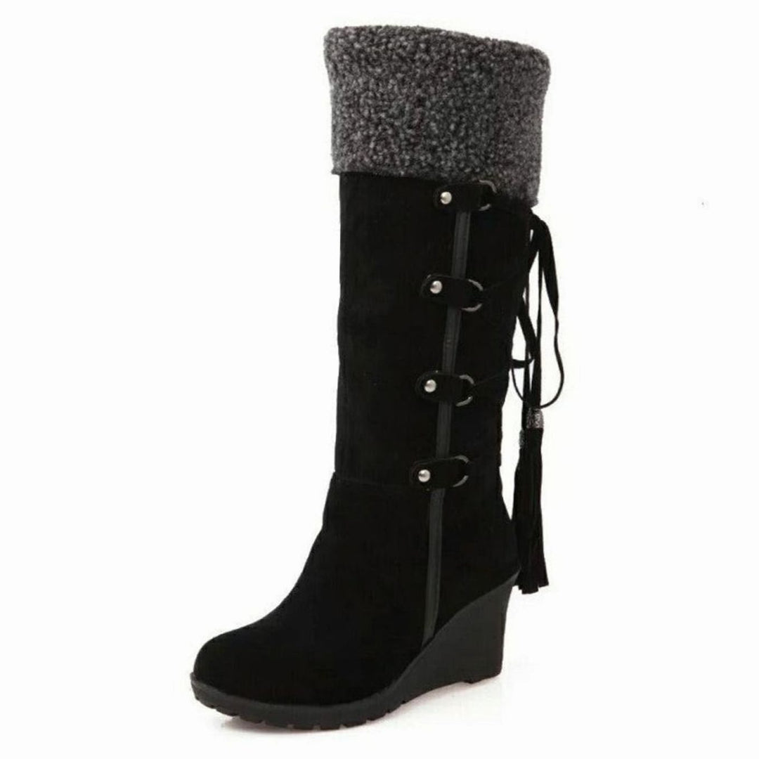 Aurelia | Women’s Knee High Wedge Winter Boots with Sherpa Cuff and Tassels