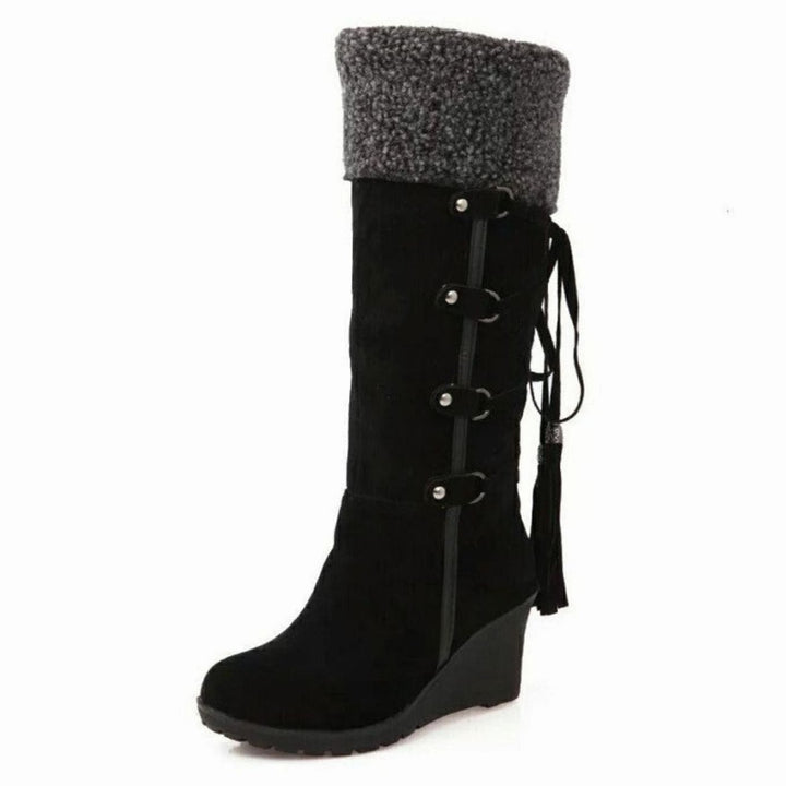 Aurelia | Women’s Knee High Wedge Winter Boots with Sherpa Cuff and Tassels