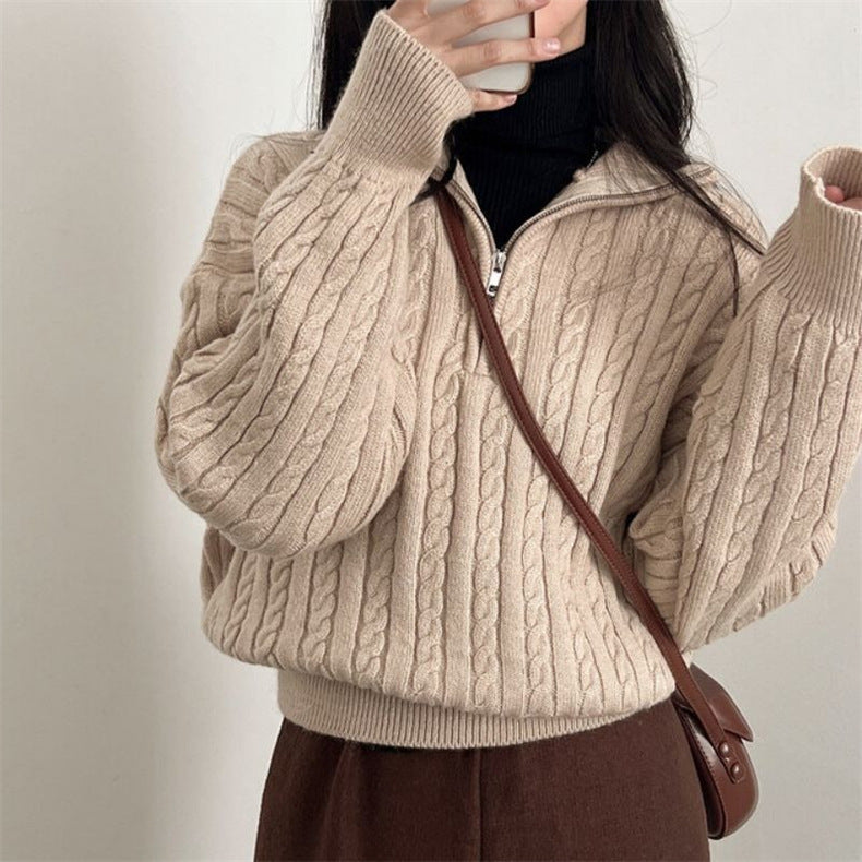 Liesel | Women’s Cropped Cable Knit Quarter Zip Sweater