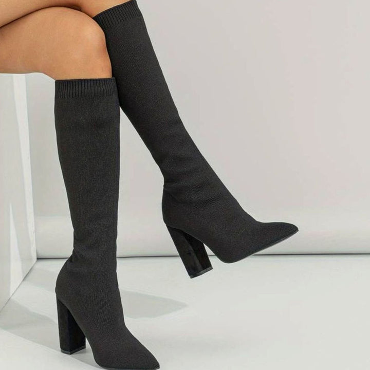 Seraphina | Women’s Block Heel Knee High Stretch Boots