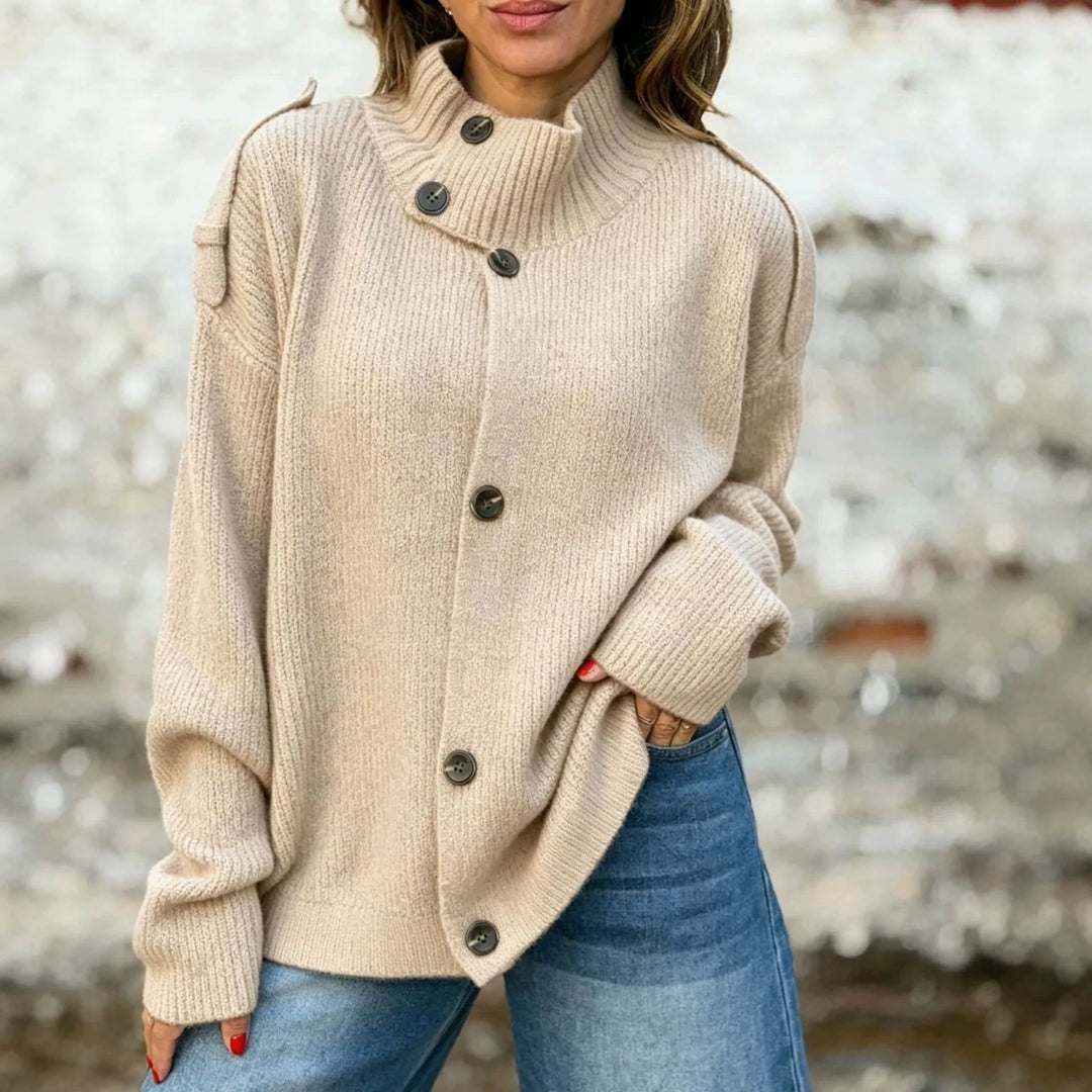 Leonie | Women’s Oversized High Neck Button Up Cardigan