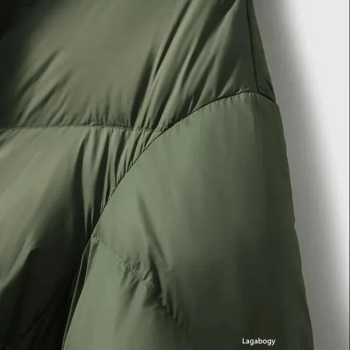 Ingrid | Women's Long Down Puffer Coat with Chevron Quilting and Hood