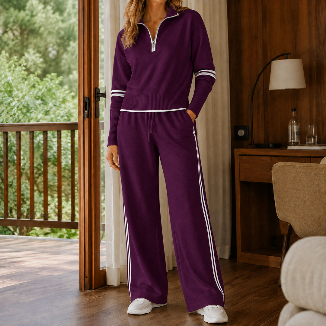 Kendall | Women’s Quarter Zip Sweater Wide Leg Pants Set