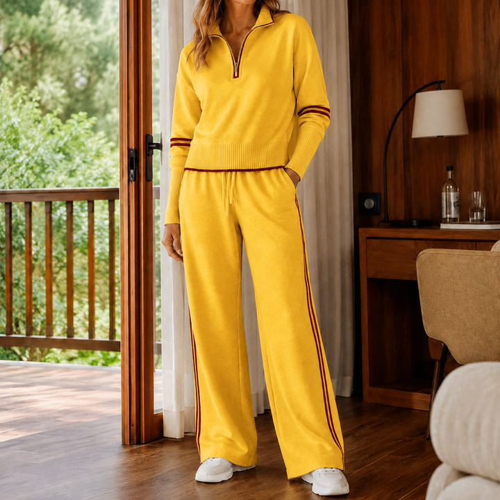 Kendall | Women’s Quarter Zip Sweater Wide Leg Pants Set