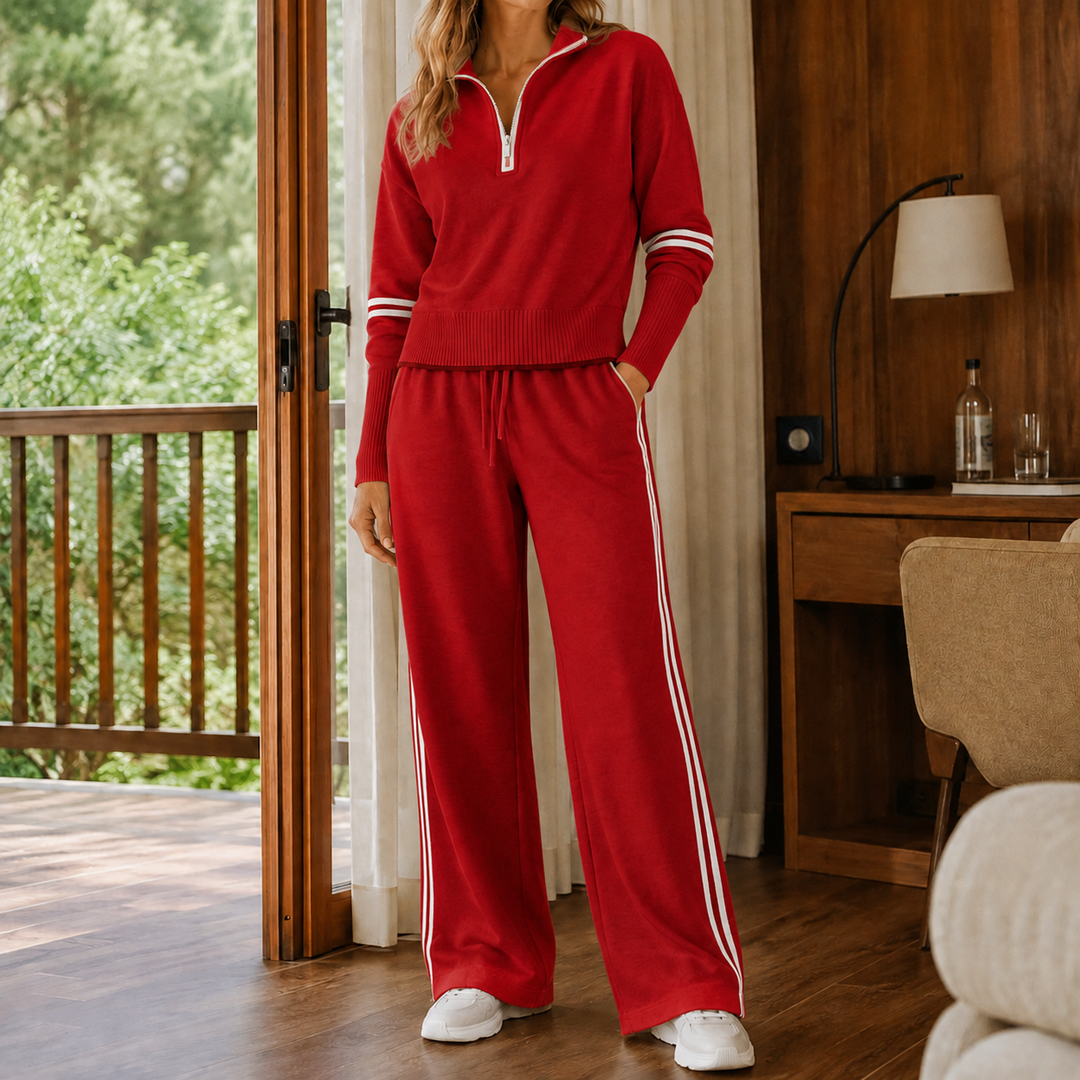 Kendall | Women’s Quarter Zip Sweater Wide Leg Pants Set