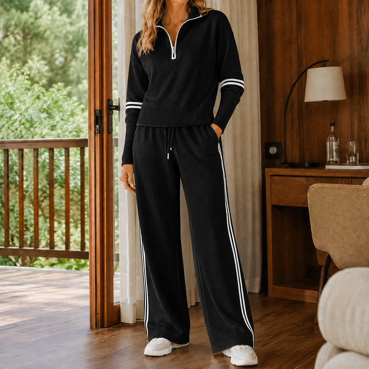 Kendall | Women’s Quarter Zip Sweater Wide Leg Pants Set