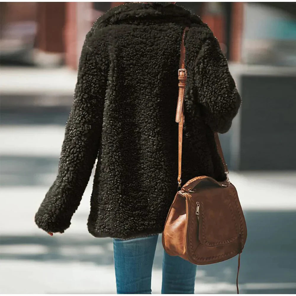Jamie | Women's Relaxed Fit Teddy Fleece Jacket with Notched Lapel