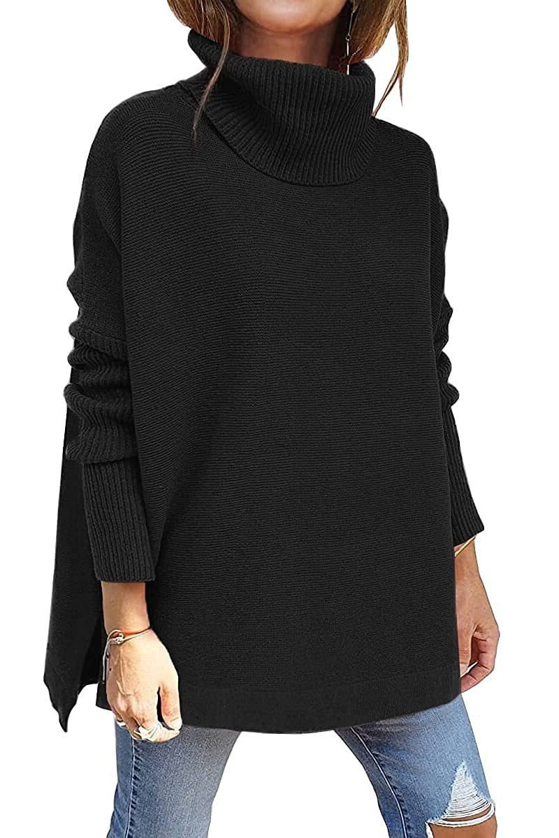 Kalliope | Women's Oversized Knit Turtleneck Tunic Sweater with Side Splits