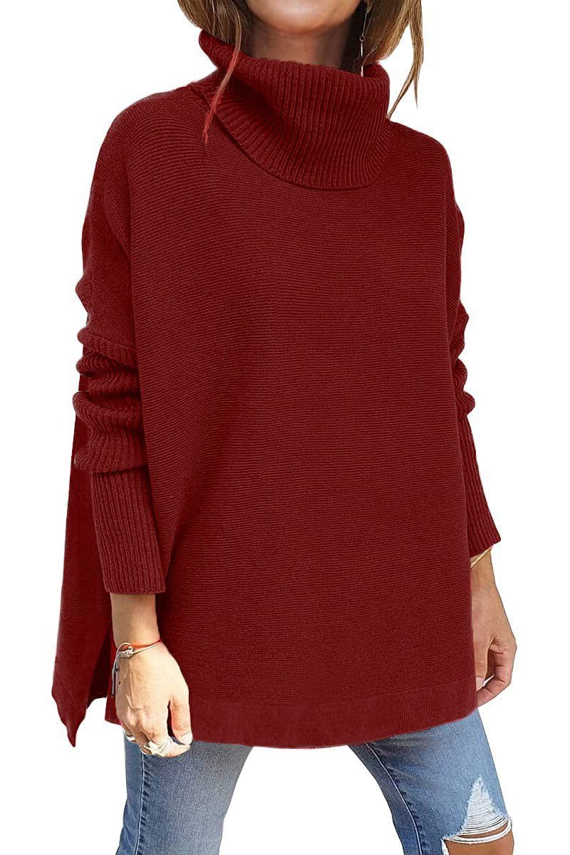 Kalliope | Women's Oversized Knit Turtleneck Tunic Sweater with Side Splits