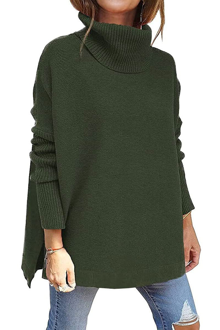 Kalliope | Women's Oversized Knit Turtleneck Tunic Sweater with Side Splits