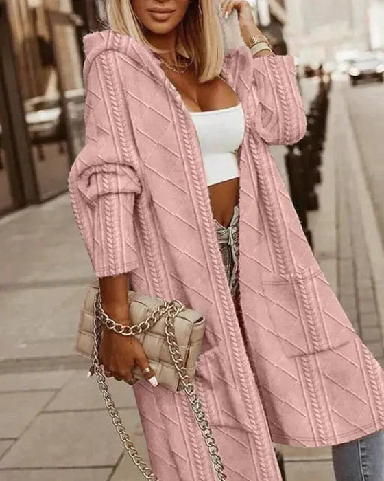 Calla | Women’s Long Hooded Cable Knit Cardigan