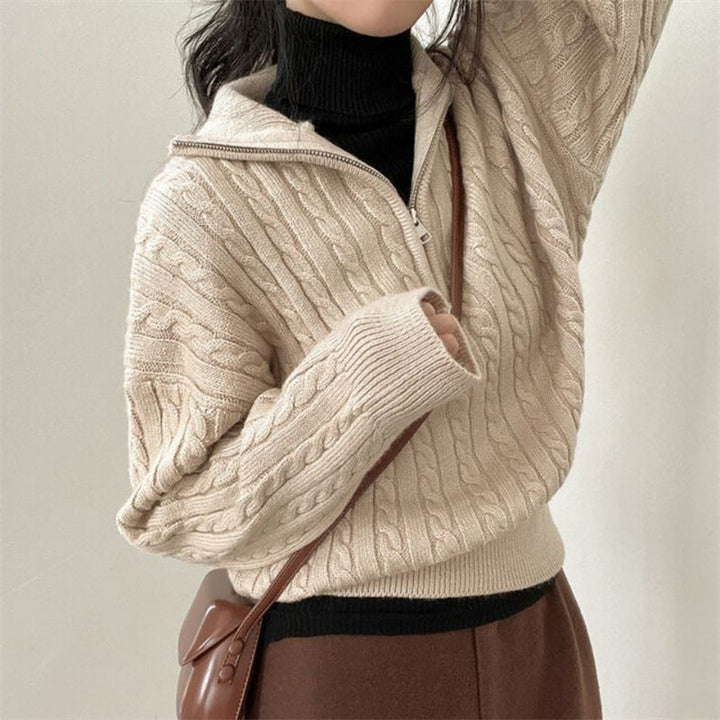 Liesel | Women’s Cropped Cable Knit Quarter Zip Sweater