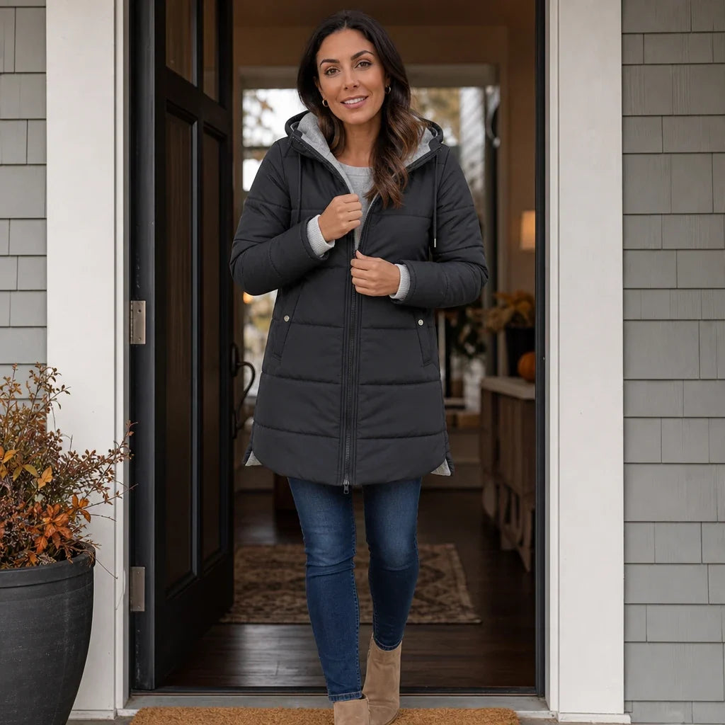 Courtney | Women’s Long Quilted Hooded Winter Jacket
