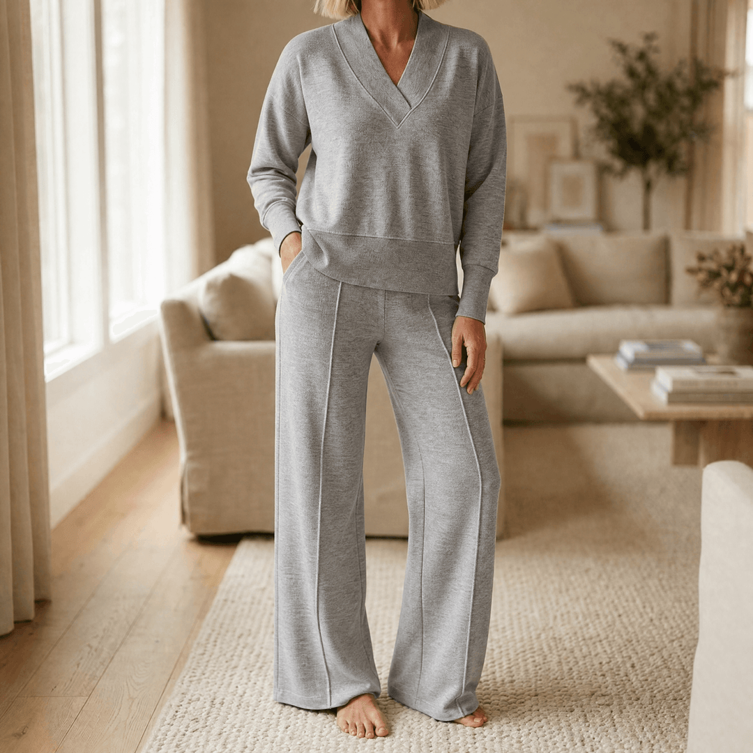 Rosalyn | Women’s V Neck Knit Sweater and Pants Set