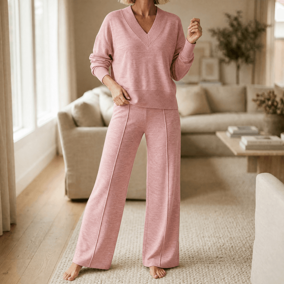 Rosalyn | Women’s V Neck Knit Sweater and Pants Set