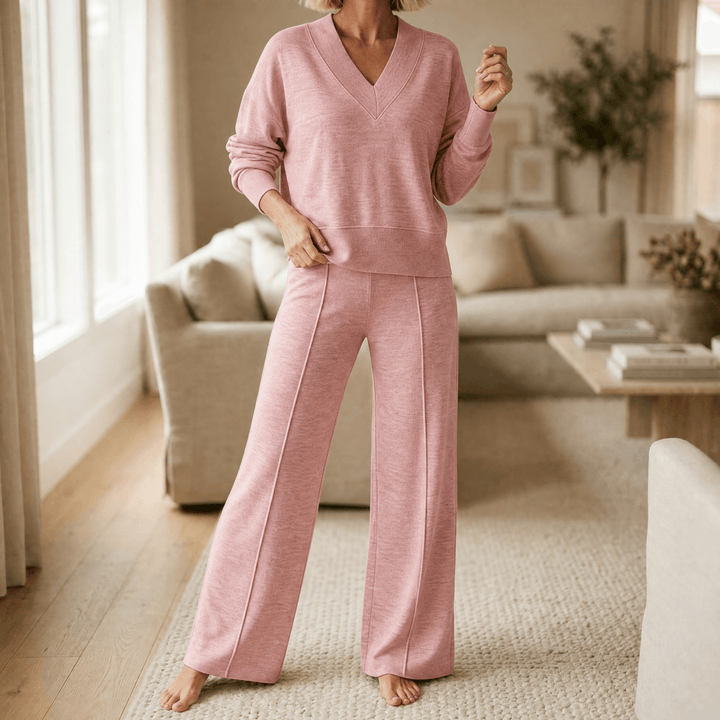 Rosalyn | Women’s V Neck Knit Sweater and Pants Set