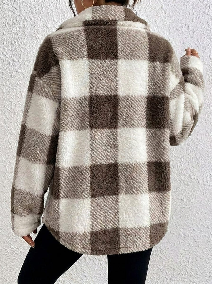 Maurelle | Women's Oversized Plaid Fluffy Button-Up Jacket