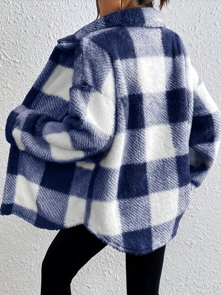 Maurelle | Women's Oversized Plaid Fluffy Button-Up Jacket