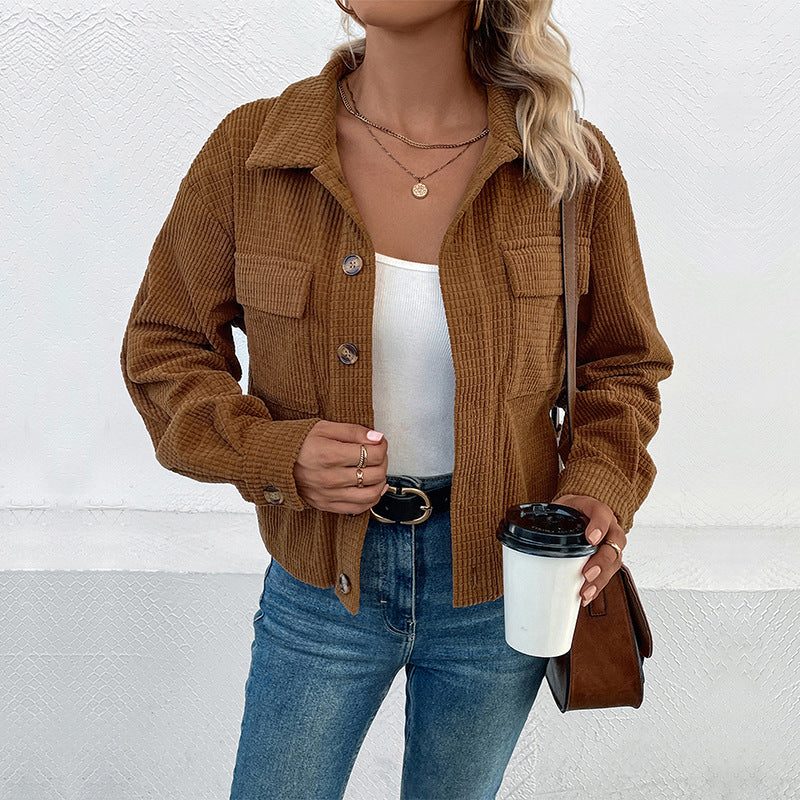 Minka | Women's Button Down Corduroy Shirt Jacket with Flap Pockets