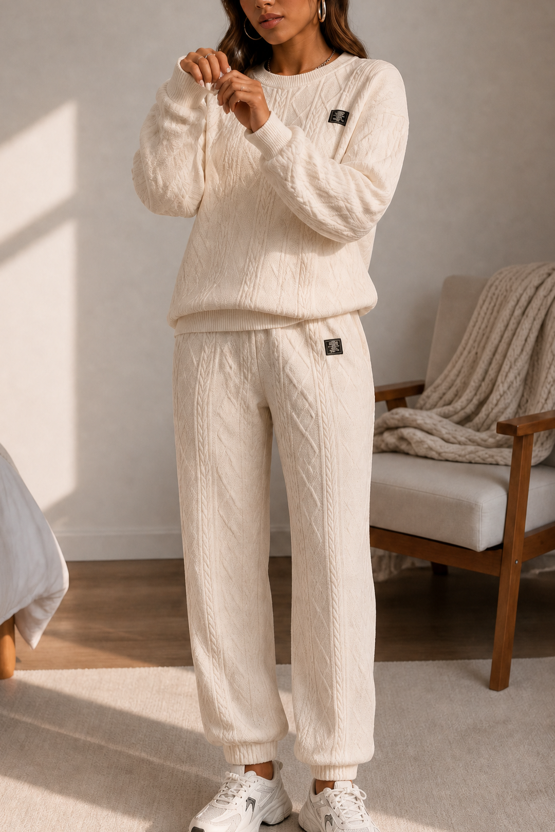 Genevieve | Women’s Cable Knit Sweater Pants Set