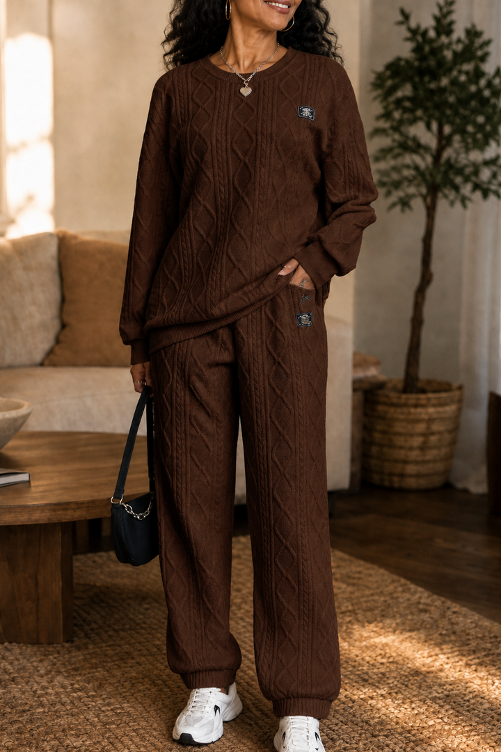 Genevieve | Women’s Cable Knit Sweater Pants Set