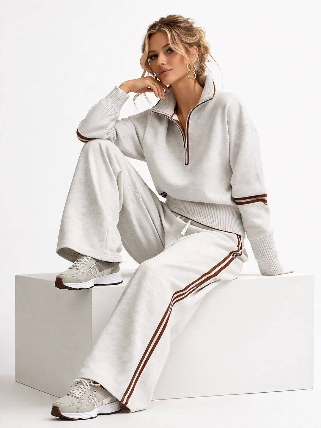 Rowan | Women’s Half Zip Sweatshirt Wide Leg Sweatpants Set