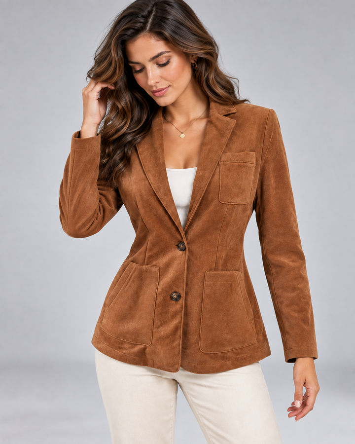 Rachel | Women's Suede Single Breasted Blazer Jacket with Patch Pockets