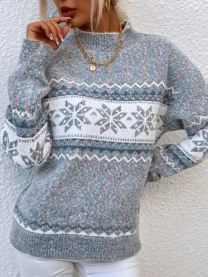 Hannah | Women's Snowflake Fair Isle Mock Neck Sweater